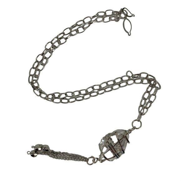 Silver Necklace Fashion Clear Crystal Stone 27" Bold Statement 0257 Pendant - Picture 8 of 9